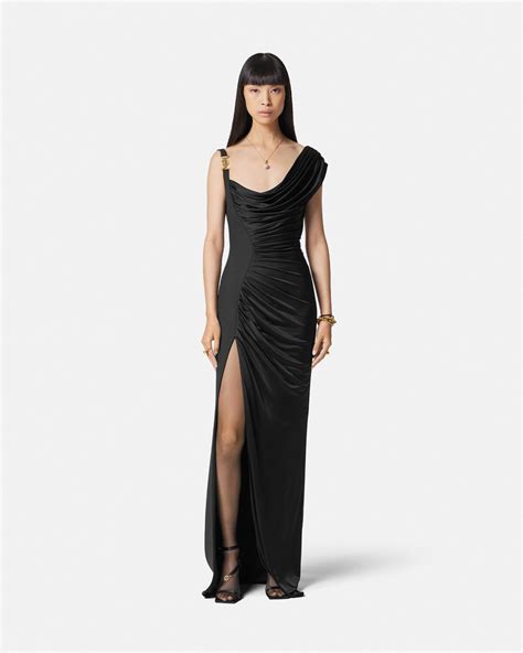 versace one shoulder gown black|versace black medusa.